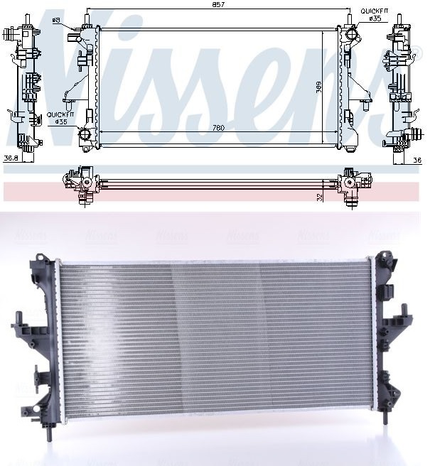 Chladič vody 780x369x32 bez rámu CITROEN Jumper II, FIAT Ducato III, PEUGEOT Boxer