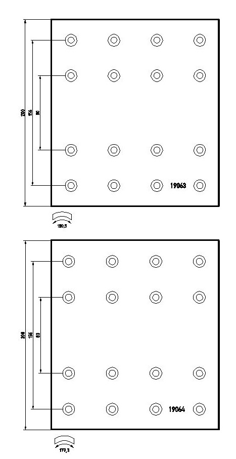 Obložení brzdové 19063,19064 Textar 200x420 bez nýtů ZN DAF XF95,95XF,65CF,75CF,85CF