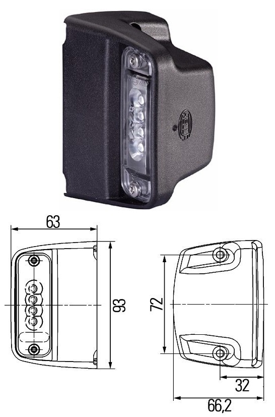 Osvětlení SPZ boční LED 24V 63x66x93 DAF, LIEBHERR, SCANIA
