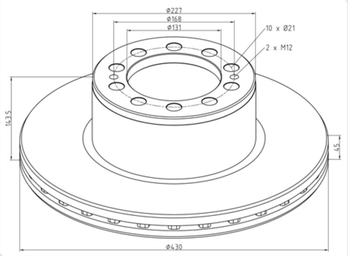 Kotouč brzdový 430x45x143,5 PN/ZN MERCEDES Actros, Atego, Axor, Citaro, Econic, Integro