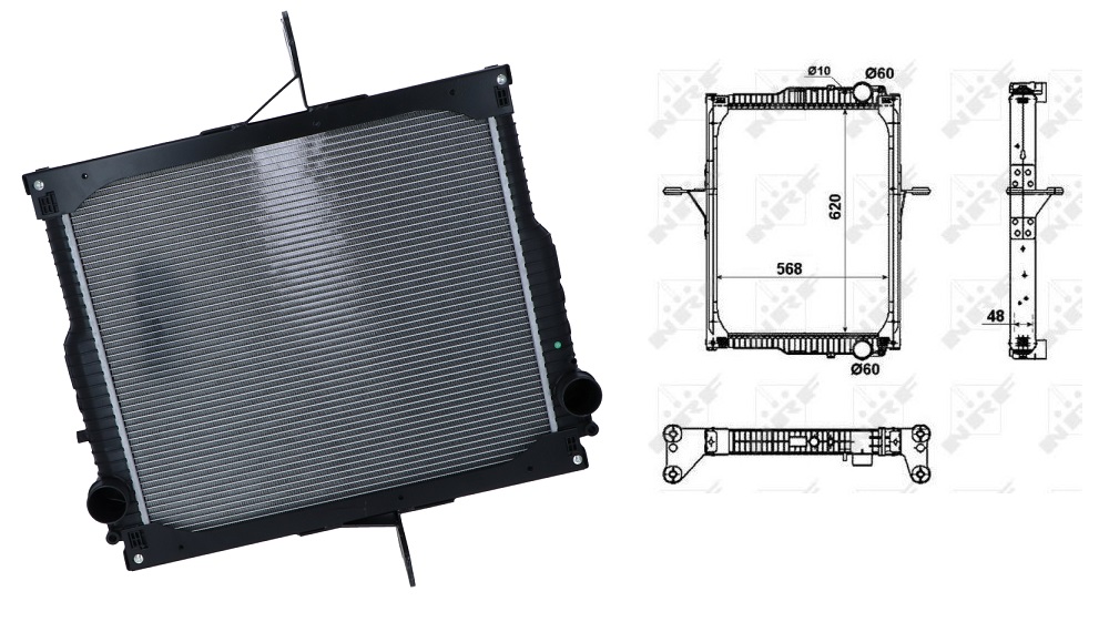 Chladič vody 620x549x48 s rámem RVI Midlum DXIi5 od 01.2000