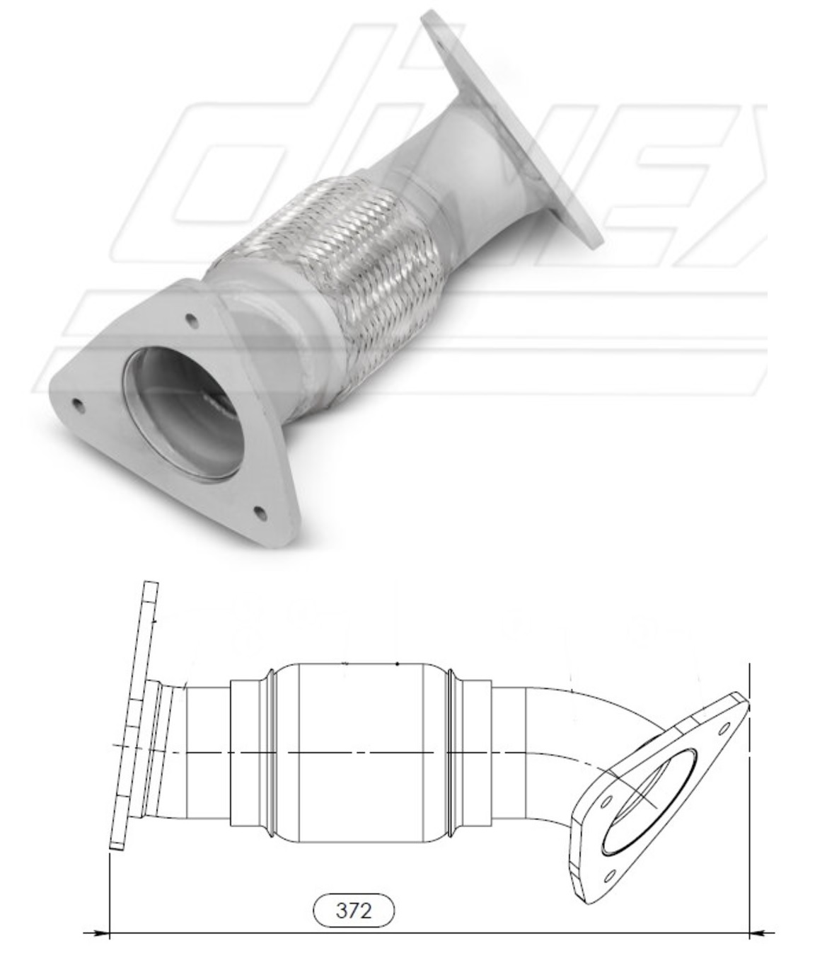 Trubka výfuku s pružným dílem 372mm IVECO,  FORD LCV Euro 5