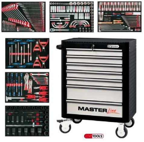 Vozík na nářadí 7 zásuvek + 295 ks nářadí MASTER Line