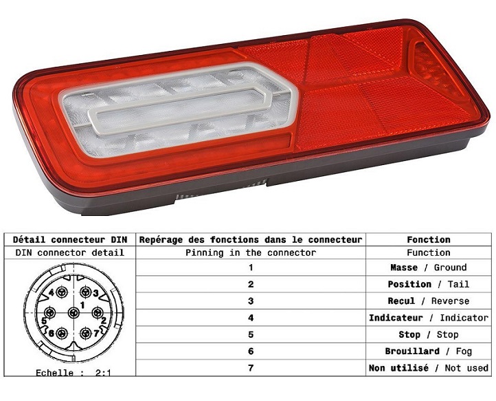 Svítilna zadní 5-dílná L 24V LED s trojúhelníkem /stop,směr.,mlhovka,couvání/, zásuvka
