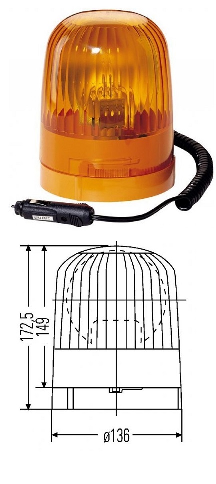 Maják výstražný rotační 24V/36V H1 Junor oranžový magnetický, kabel 1,5m
