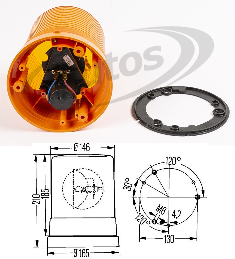 Maják výstražný otočný 24V/H1 oranžový, pevná montáž