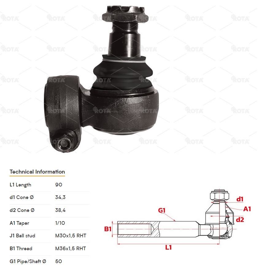 Hlava tyče řízení M36x1,5/90/M30x1,5  DAF, IVECO, MAN TGA, TGS, TGX, VOLVO FH12/FH16