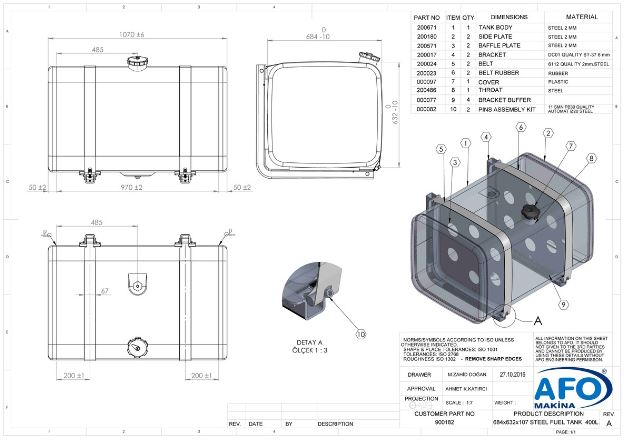Nádrž paliva 400 l /1070x675x620 Fe kompletní IVECO