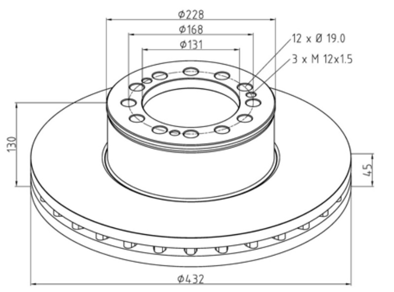 Kotouč brzdový 432x45x130 PN MAN TGA,TGS,TGX,TGM, M2000, E2000, L2000, F2000