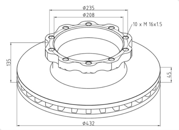 Kotouč brzdový 432x45x135 PN/ZN MAN TGA, TGM, TGX,TGS, E2000,F2000,L2000