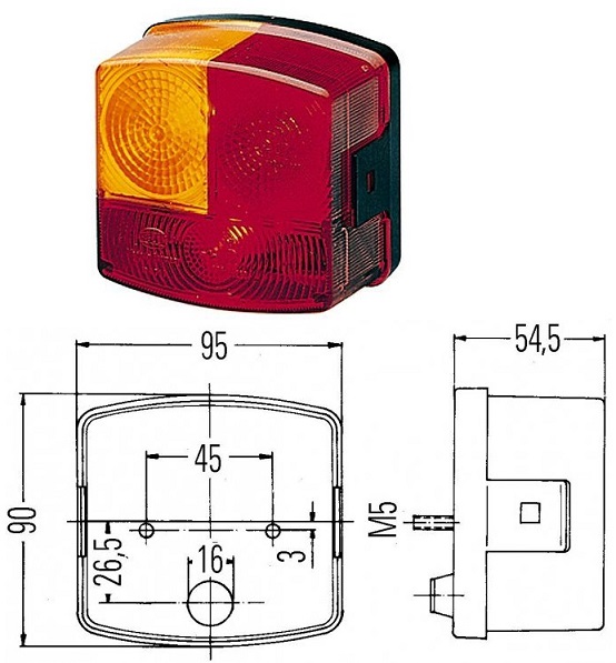 Svítilna zadní 4-dílná L s osvětlením SPZ, stavební stroje