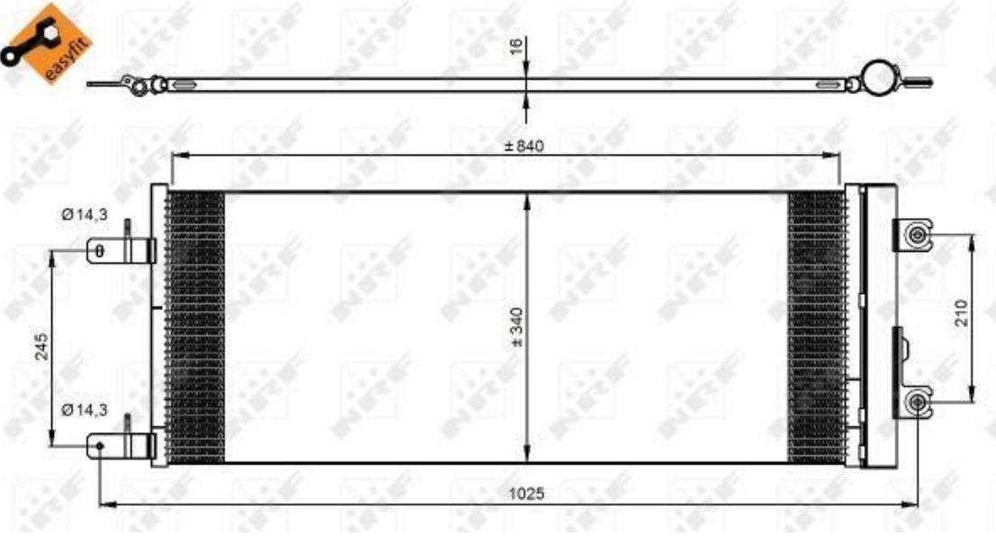 Chladič klimatizace 840x340x16 s vysoušečem DAF XF Euro 6 od 10.2012, CF Euro 6 od 05.2013