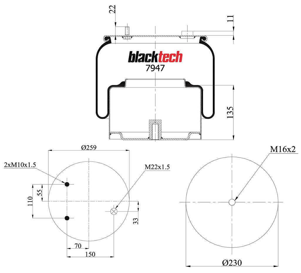Vlnovec pérování kompletní - železný zvon ZN DAF CF65, CF75, CF85, XF95, XF105, LF45/55