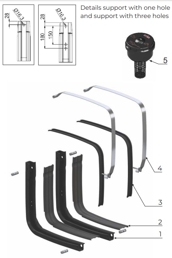 Sada montážní dvojitých podpěr/ na tři otvory/ olejové nádrže HYVA