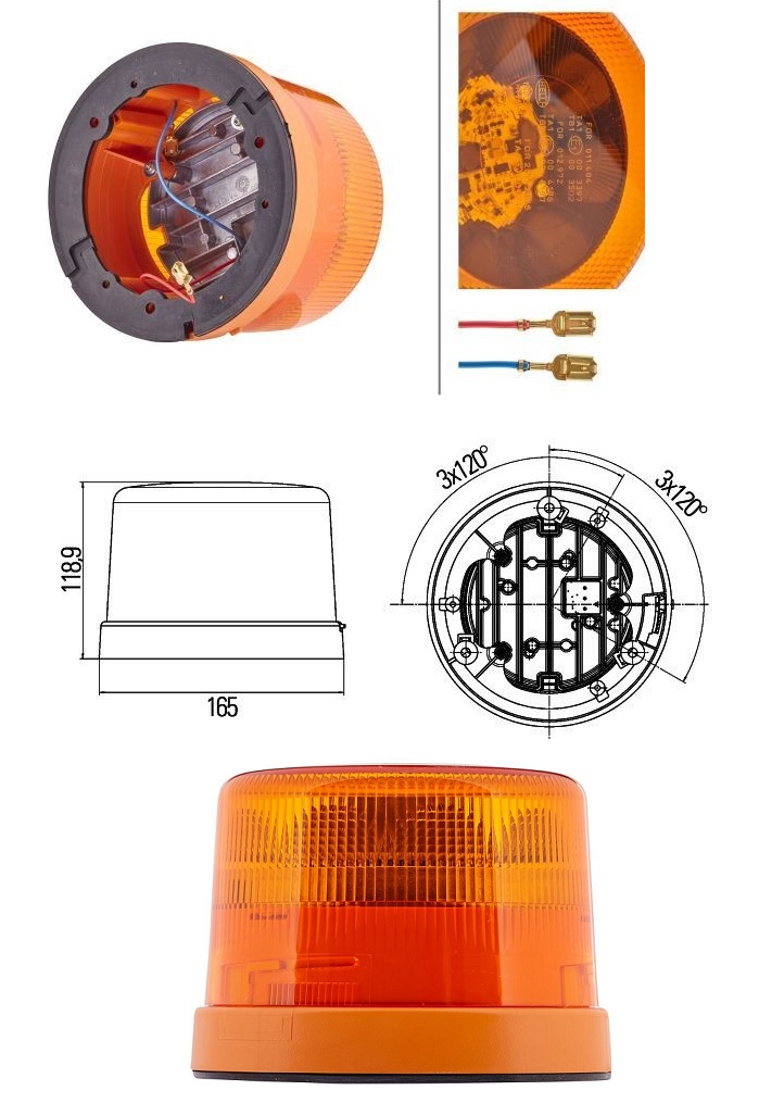 Maják výstražný rotační 12V/24V LED 165x119, pevná montáž, kabel 2m