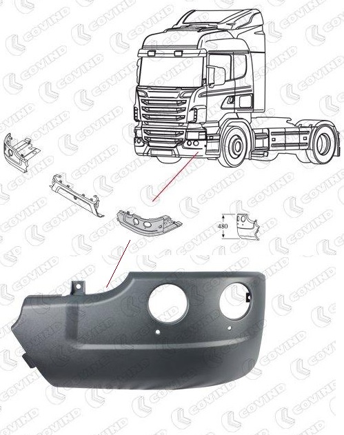 Roh nárazníku 480mm L SCANIA R,CG,CR od 2010