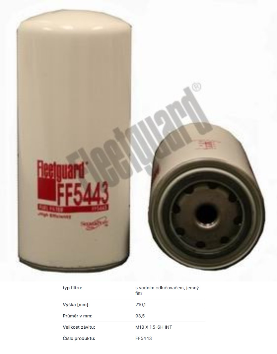 Filtr paliva s odlučovačem VOLVO FH12 od 08.1993, FM7 do 12.2001, BOMAG, CLAAS, CAT