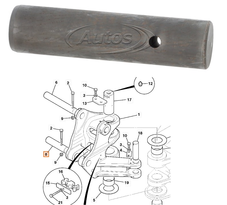 Čep držáku hydraulického válce pr.45x185 JCB Mini 8025 803 804