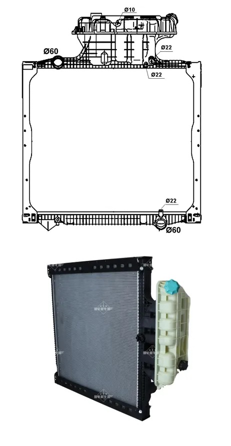 Chladič vody 938x845x42 s rámem a expanzní nádobou MAN TGA, TGX, TGS, F2000