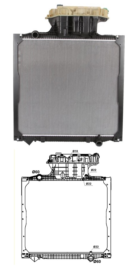 Chladič vody 938x844x52 s expanzní nádrží MAN TGA, TGS,TGX D0836LF41-D3876LF09 od 04.2000