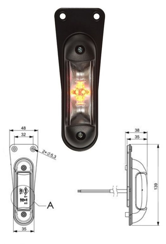 Svítilna poziční 12V/24V 1,0/2,2W 6xLED č/b/o na gumě, kabel 0,5m