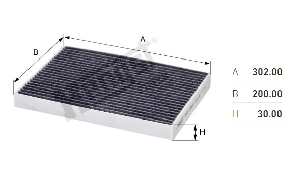 Filtr vzduchu kabiny s aktivním uhlím RVI C, K, T, Gama T, VOLVO FH16 II, FHII, FM, FMX II
