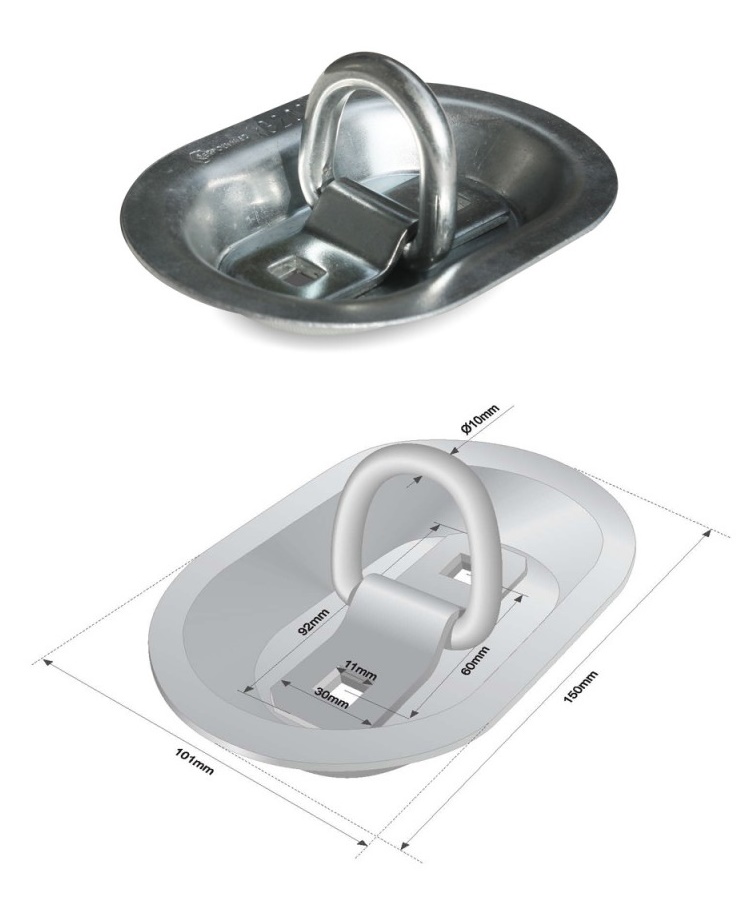 Oko kotvící do podlahy - zápustné 101x150/ max.tažná síla 2000 kg