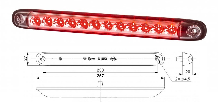 Svítilna brzdová s poziční svítilnou 12V/24V 12xLED, kabel 1 m