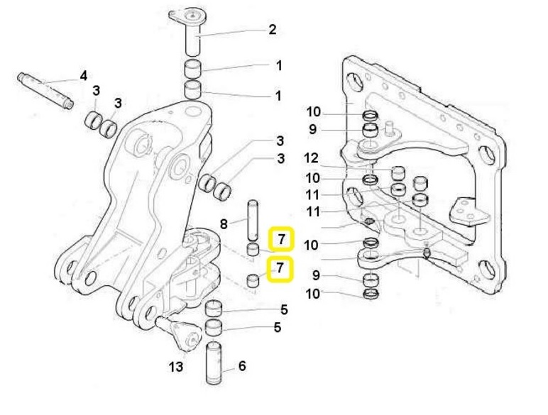 Pouzdro čepu kyvného válce 45,5x57,5x45 CASE 580 695  NEW HOLLAND LB NH B 90 110 115