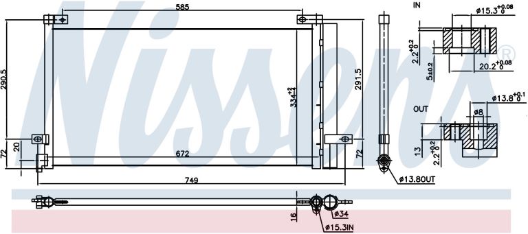 Chladič klimatizace 672x334x16 VOLVO FM, FM II, FMX, FMX II D11K/D13K Euro 6 od 09.2013