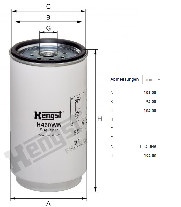 Filtr paliva s odlučovačem vody VOLVO FH16, FH16 II D16C550-D16K750 od 01.2003