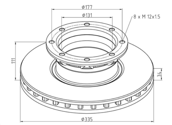 Kotouč brzdový 335x34x111 ZN MERCEDES Atego, Accelo, Econic