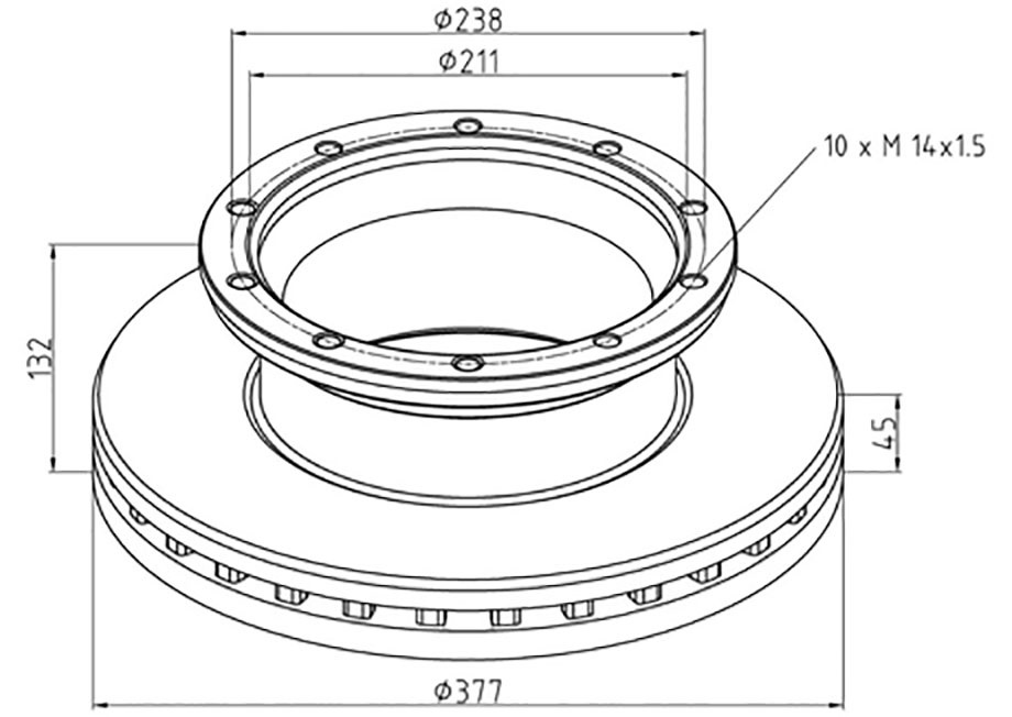 Kotouč brzdový 377x45x132 PN MERCEDES Atego DCA Weightmaster 19,5
