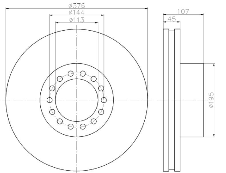 Kotouč brzdový 377x45x107 PN IVECO E.Cargo IV od 09.2015, ZN E.Fire od 2006