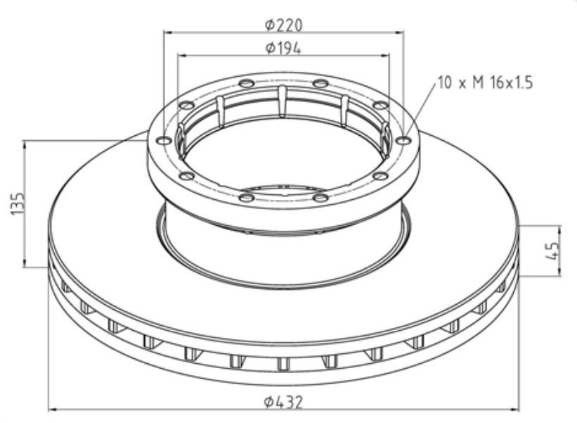 Kotouč brzdový 432x45x135 PN KÄSSBOHRER, SETRA S3000 NC CITY