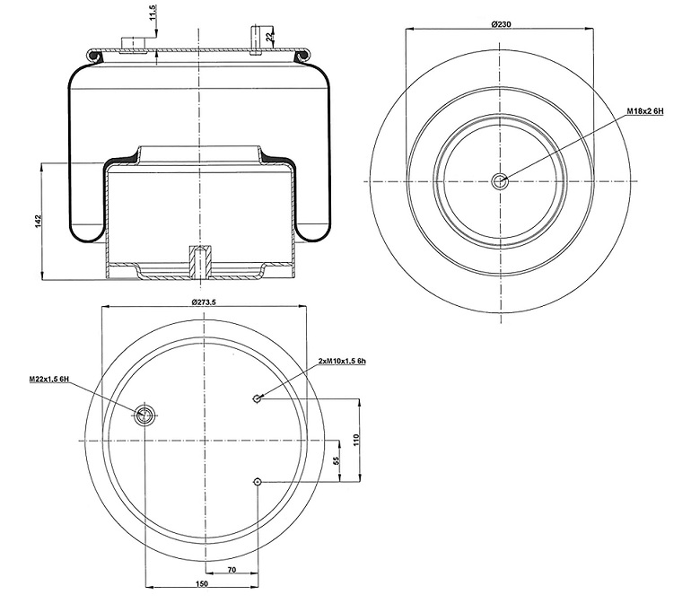 Vlnovec pérování kompletní - železný zvon DAF CF85 IV, CF/XF Euro 6