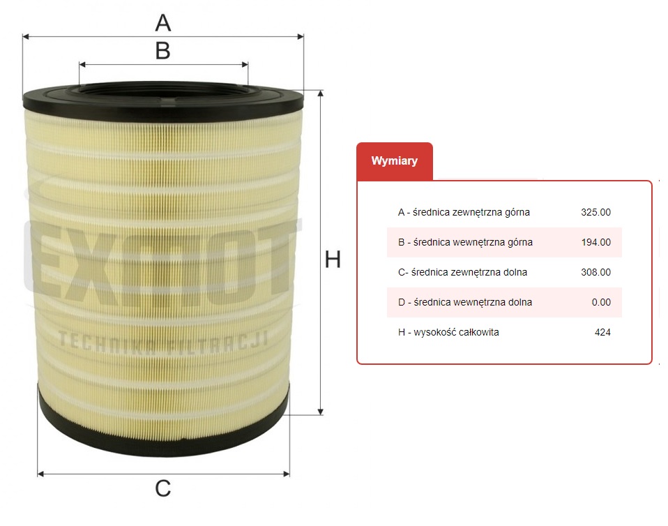 Filtr vzduchu RVI Gama T, VOLVO FM, FMX od 09.2005, FMX 2 Euro 6 od 04.2012
