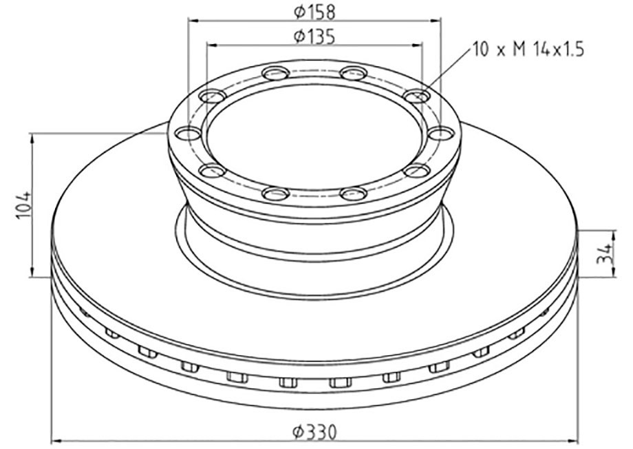 Kotouč brzdový 330x34x104 PN MAN L2000,M2000, M2000M