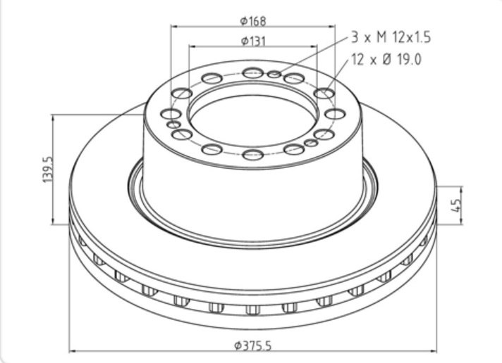Kotouč brzdový 375,5x45x139,5 SAF SKRB 9019W 19,5"
