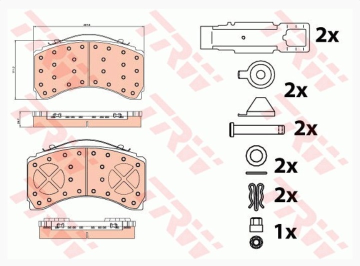 Deska brzdová 29244 Trw 207x113,7x35 KNORR SL7 ZN MERCEDES Actros MP4 od 2011