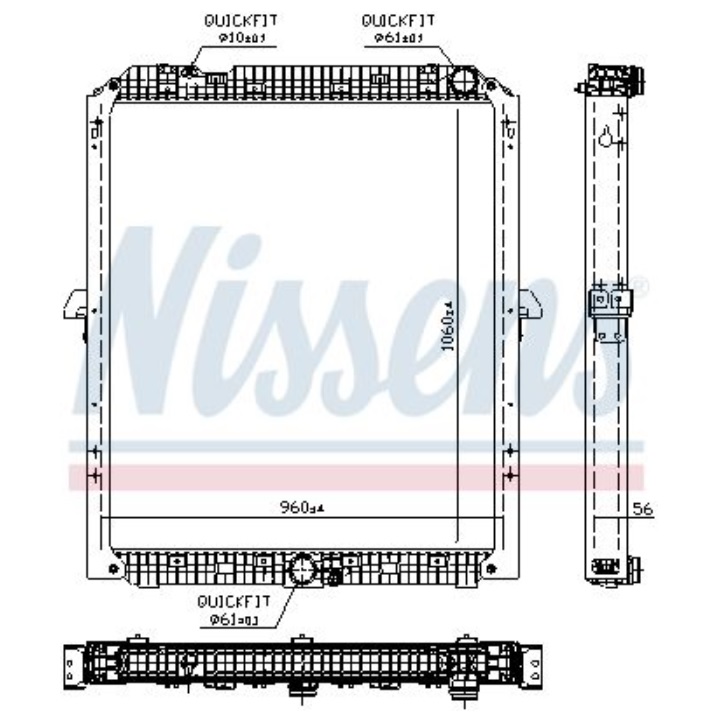 Chladič vody 1060x960x56 s rámem MERCEDES Actros MP4, Antos, Arocs od 2011