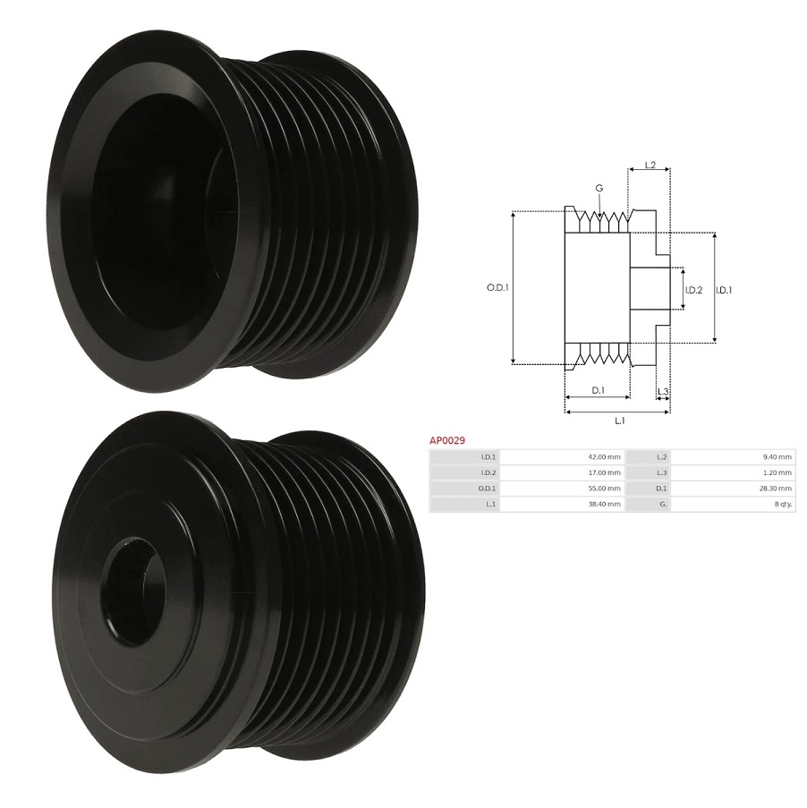 Řemenice alternátoru 55x17x42/38 8 dr. DAF, IVECO