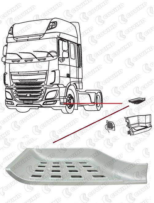 Nášlap schodu kabiny železný - spodní L DAF XF106 Euro 6 od 10.2012