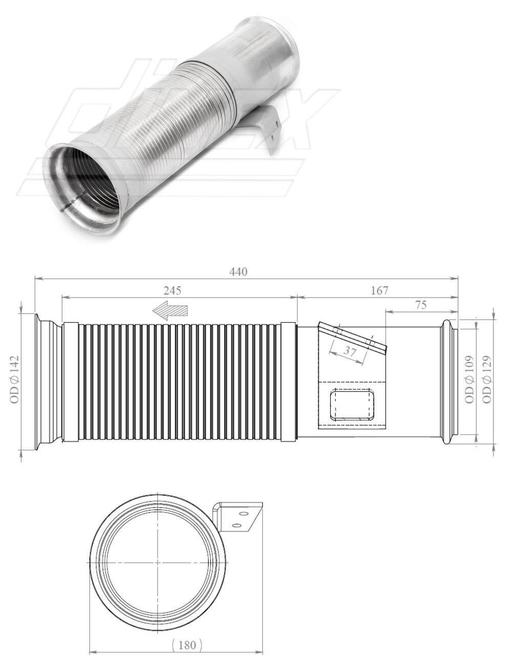 Trubka výfuku s pružným dílem 440mm SCANIA P,G,R,T 230/270/310/340/380/420/440/470/480
