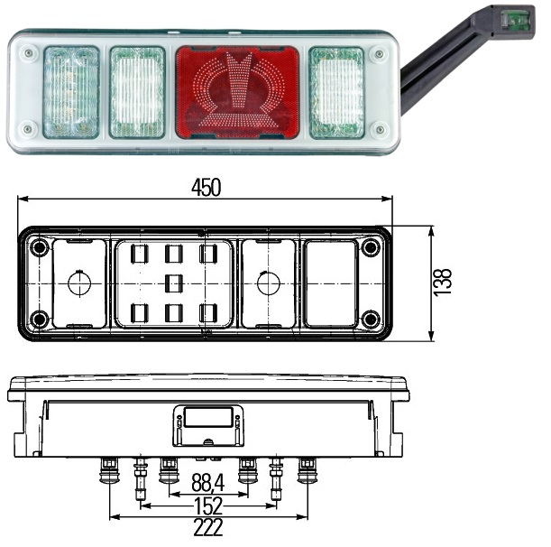 Svítilna zadní 7-dílná P EASYCONN NG FULL LED s trojúhelníkem a tykadlem SCHMITZ, KRONE