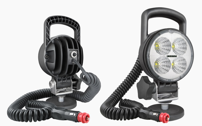 Světlomet pracovní 12V/24V 4 LED 1000lm, pr.86mm, magnetický, s držákem a kabelem 8m