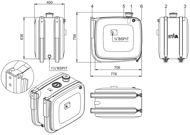 Nádrž oleje hydrauliky 155 l bez montážní sady SM-159/126-MP-M