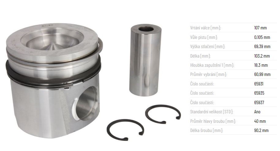 Píst kompletní 107,00mm s kroužky DAF CF/LF PX-5/PX-7 Euro 6 od 05.2013