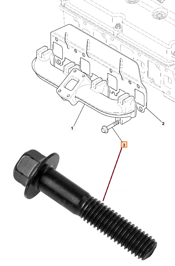 Šroub držáku kolektoru výfukových plynů M10x57 JCB 3CX, 4CX DieselMax