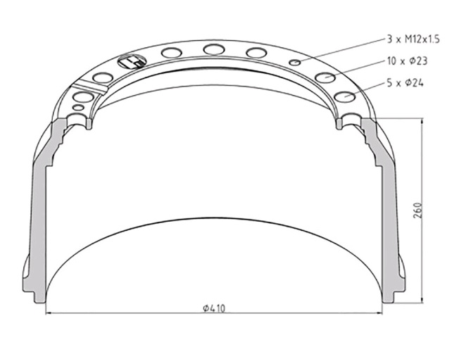 Buben brzdový 410x180 PN MERCEDES Actros, Atego up to 18 t, Axor, Sprinter, Zetros